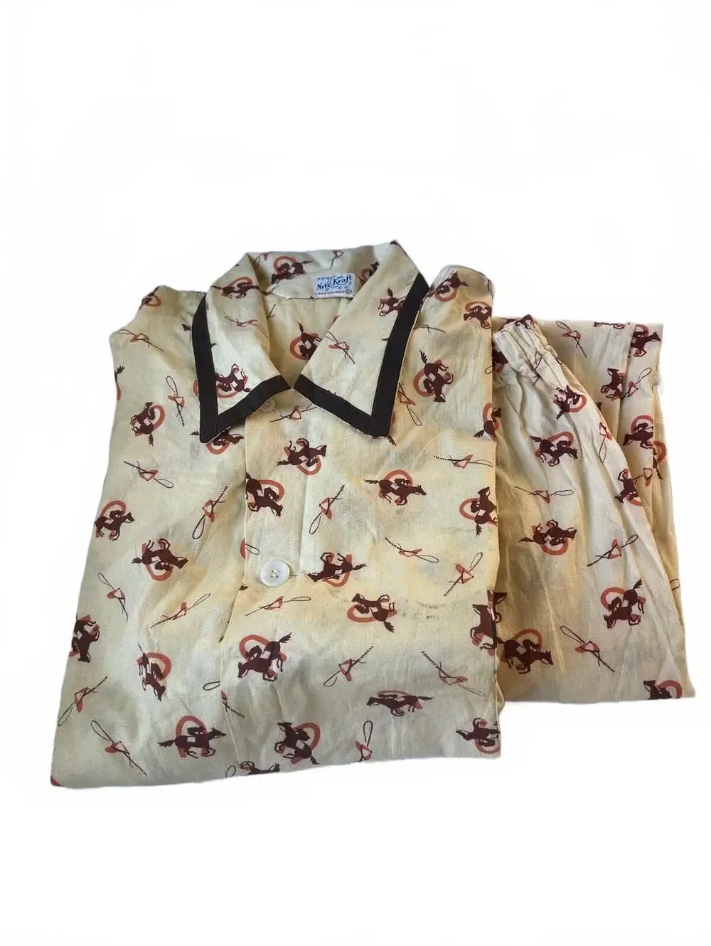 Vintage 1970s Men's Cowboy Pajama Set XL 100% Cotton